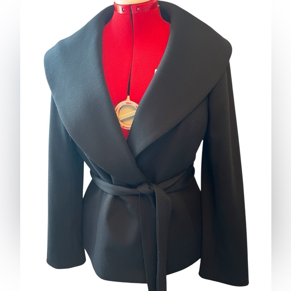 Calvin Klein Black Blazer – Size 14, Purple Satin Lining, Belted, Work & Evening
